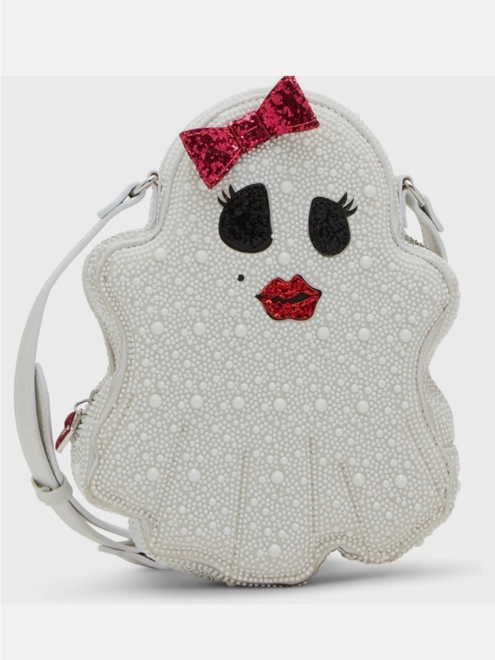 Betsey Johnson White Ghost Crossbody Bag with Pink Bow